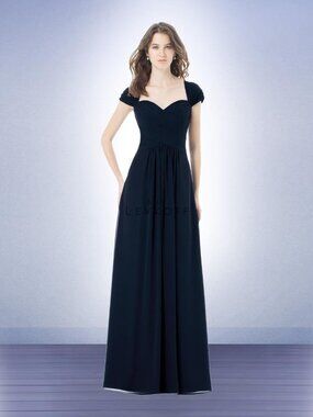 Bill Levkoff 496 Bridesmaid Dress Navy Blue Cap Sleeve Long 10 12